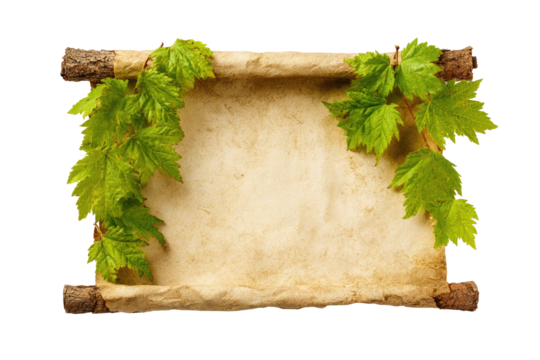 Aged parchment scroll adorned with leafy vines