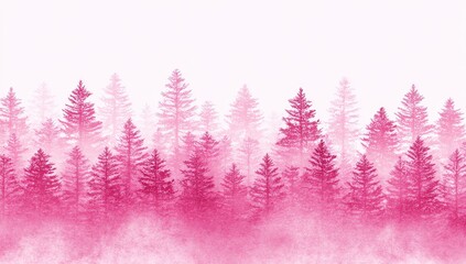 Pink, misty forest scene