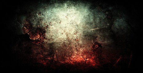 Dark, textured surface with blood-red and gray stains