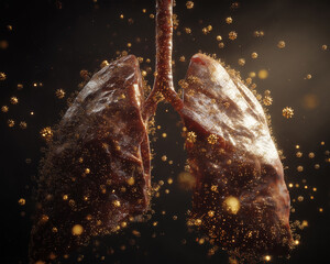 Conceptual human lungs visualization of airborne elements or respiratory interaction. Ideal for health and science topics