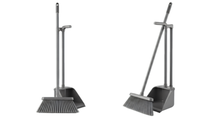 Gray Plastic Broom and Dustpan Set for Cleaning.