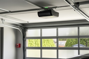 Modern garage with new automatic garage door opener installed for convenience