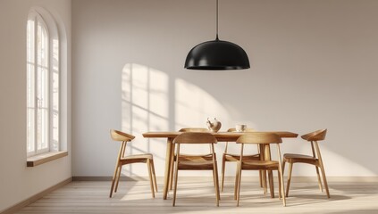 Modern dining room bathed in sunlight