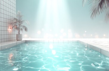 Light-filled, pastel-toned pool scene