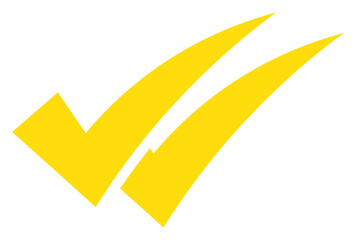 Yellow double check mark PNG with transparent background, flat confirmation symbol for approval workflows, message read, and UI task status