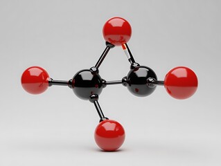 3d molecular model of carbon dioxide co2 molecule with red oxygen and black carbon atoms linked by rods
