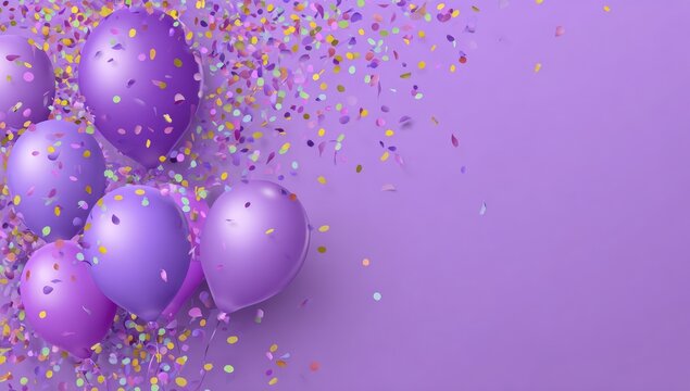 Purple balloons and confetti