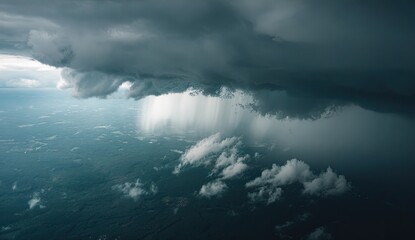 Aerial view of a dramatic thunderstorm with heavy rain