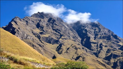 Mountain range with hazy clouds