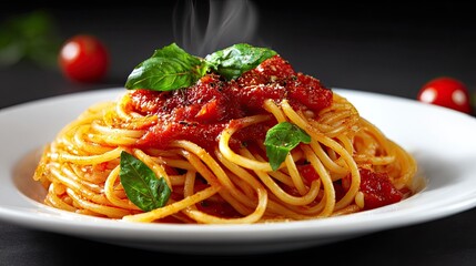 Plate of spaghetti with tomato sauce and basil (9)