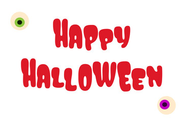 Happy Halloween text in a seasonal, red typeface PNG with bold red letters. Perfect for festive designs, posters, t-shirts, banners, and seasonal decorations. High resolution PNG