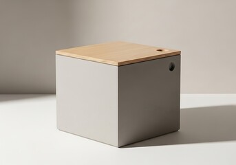 Minimalist concrete box with wooden lid for storage and interior decor