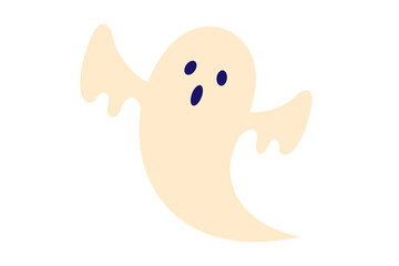 Spooky, funny Halloween ghost PNG illustration with floating sheet and eerie face. Creepy spirit, character design, perfect for seasonal parties, decorations, trick-or-treat, and holiday projects. 