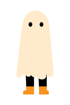 Cute Halloween ghost character PNG, wearing black pants and yellow shoes. Fun spooky design for kids&rsquo; decor, party, stickers, post, and seasonal crafts. High resolution PNG