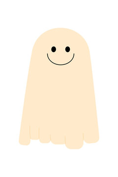 Happy, smiling friendly ghost illustration, Halloween character design, spooky cartoon mascot, Perfect for festive designs, posters for October, trick treat, holiday decoration. High resolution PNG