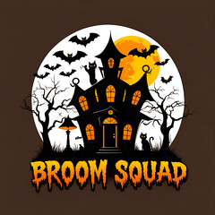 Spooky haunted house with full moon and bats Halloween artwork t-shirt design perfect for horror fans, gothic fashion, and creepy night lovers