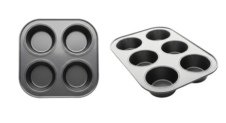 Dark Gray Non-Stick Baking Pans Four Oval and Six Round Molds.