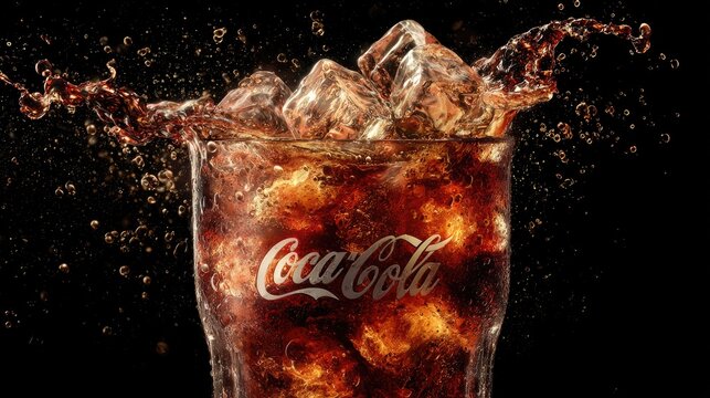 Close-up of a glass of cola with ice, splashing (2)