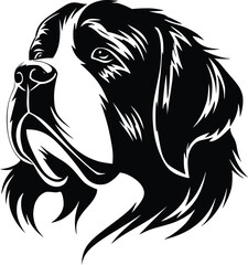 Saint Bernard head silhouette with thick fur, droopy eyes, and gentle expression in black design