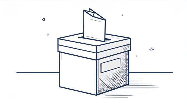 A simple hand-drawn illustration of a ballot paper being cast into a voting box, symbolizing civic duty and democratic choice in an election