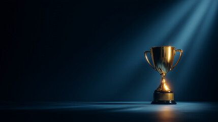 Golden trophy standing tall under vibrant spotlight, showcasing victory, excellence, and recognition. Perfect representation of success in competitions, awards ceremonies, and team accomplishments.