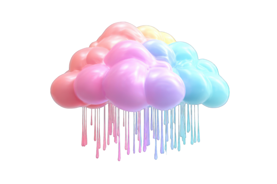 A colorful cloud shape with dripping pastel rain