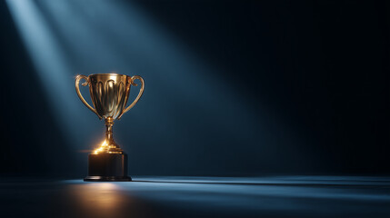 Golden trophy standing tall under vibrant spotlight, showcasing victory, excellence, and recognition. Perfect representation of success in competitions, awards ceremonies, and team accomplishments.