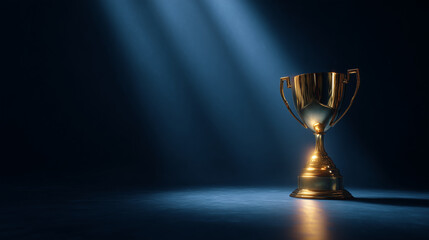 Golden trophy standing tall under vibrant spotlight, showcasing victory, excellence, and recognition. Perfect representation of success in competitions, awards ceremonies, and team accomplishments.