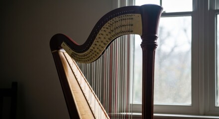 Obraz premium Harp near window, warm tones