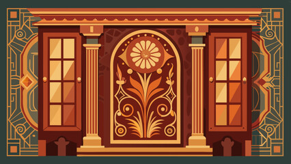 ornate decorative door with floral wall panel