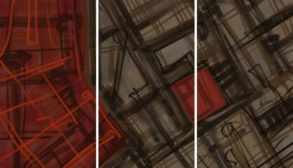 Modern interior triptych. The picture is painted by hand on a tablet. © neurostructure