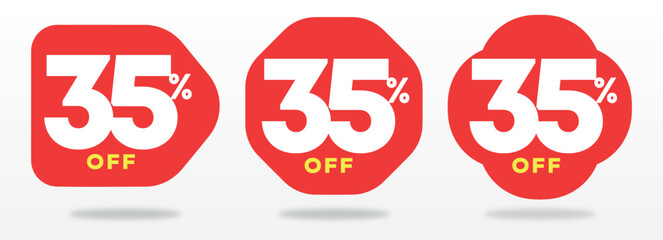 35% off, promo, store, advertising, offer, store, market, sticker, price, shop, shape, label, tag, retail, marketing. Set, icon, vector
