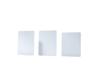 Three rectangular, light-gray, blank panels, arranged horizontally