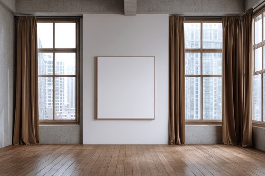 Empty room with large blank canvas