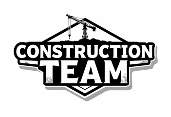 Construction team logo design with crane and bold typography  