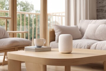 Modern living room with smart speaker