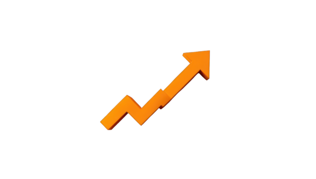 Orange upward trend graphic on black background