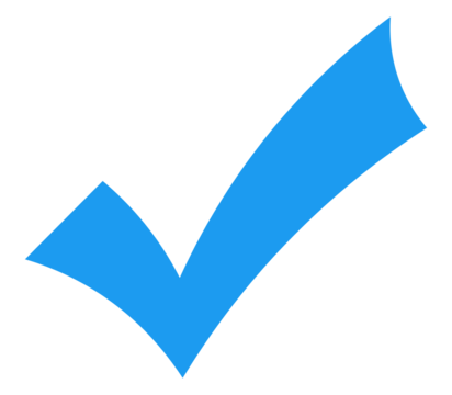 Blue curved check mark PNG with transparent background, flat confirmation icon for approved input, completed tasks, and digital feedback