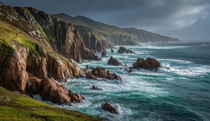 Dramatic coastal cliffs meet a churning sea