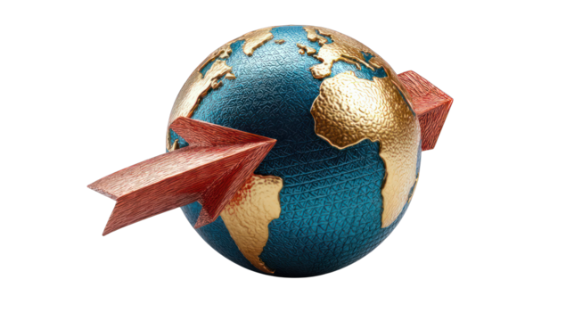 Rotating globe with directional arrows