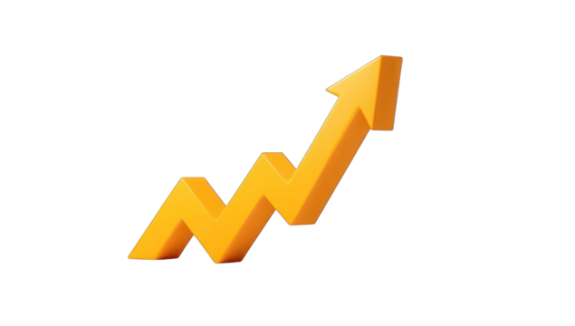 A vibrant, upward-trending golden arrow graphic