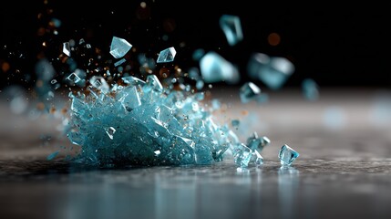 Explosion spectaculaire de verre brisé avec fragments volants