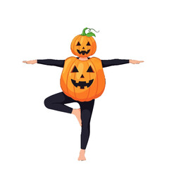 Pumpkin Character Doing Yoga