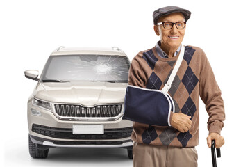 Injured elederly pedestrian, car accident concept