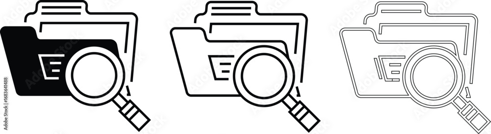 Poster folder search icon in three styles solid outline and double outline