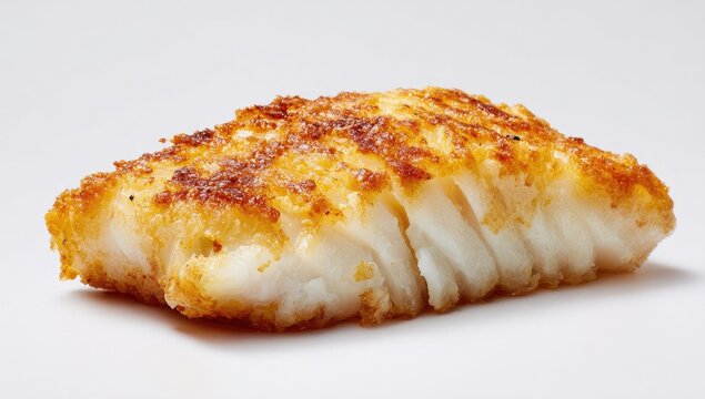 Pan-fried white fish fillet, golden-brown crust
