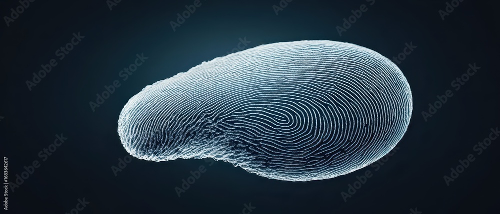 Poster digital fingerprint data flow representing financial technology innovation and secure identity verif
