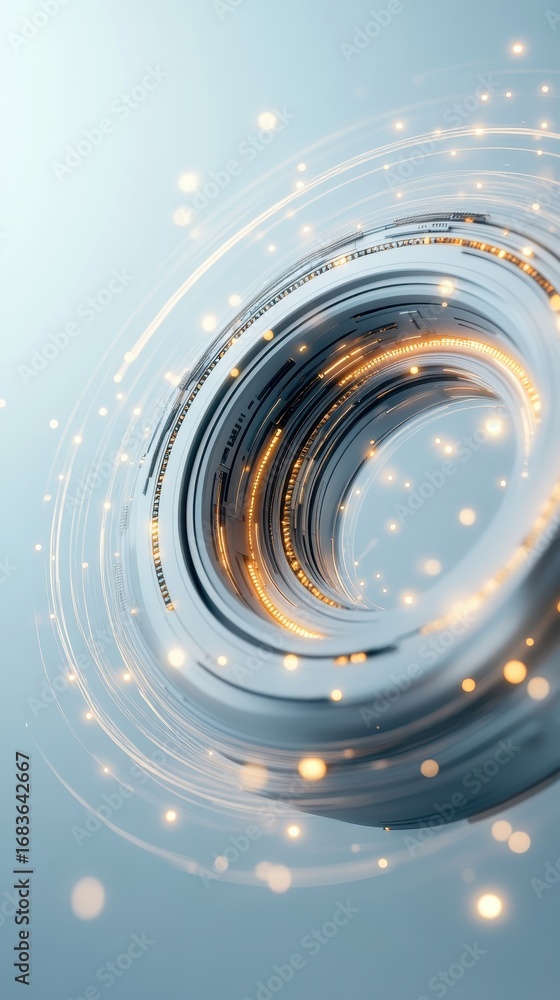 Poster abstract digital core with glowing lights and data streams, representing fintech innovation and fina