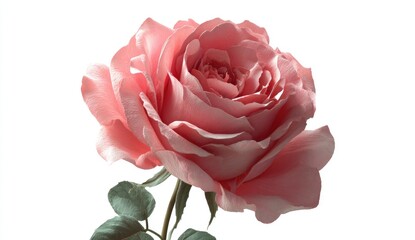 Close-up of a single, light pink rose with soft petals and subtle green leaves