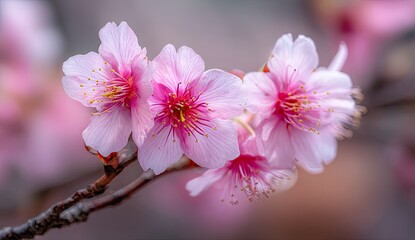 Delicate pink cherry blossoms in soft focus (2)